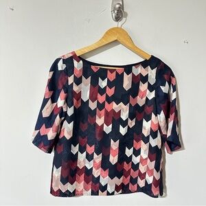 Ann Taylor Petite Chevron Jacquard Blouse – Size XSP – Multicolor 3/4 Sleeve Top